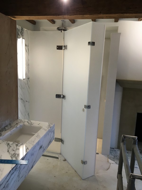Bespoke frosted glass shower enclosure in Windsor luxury bathroom