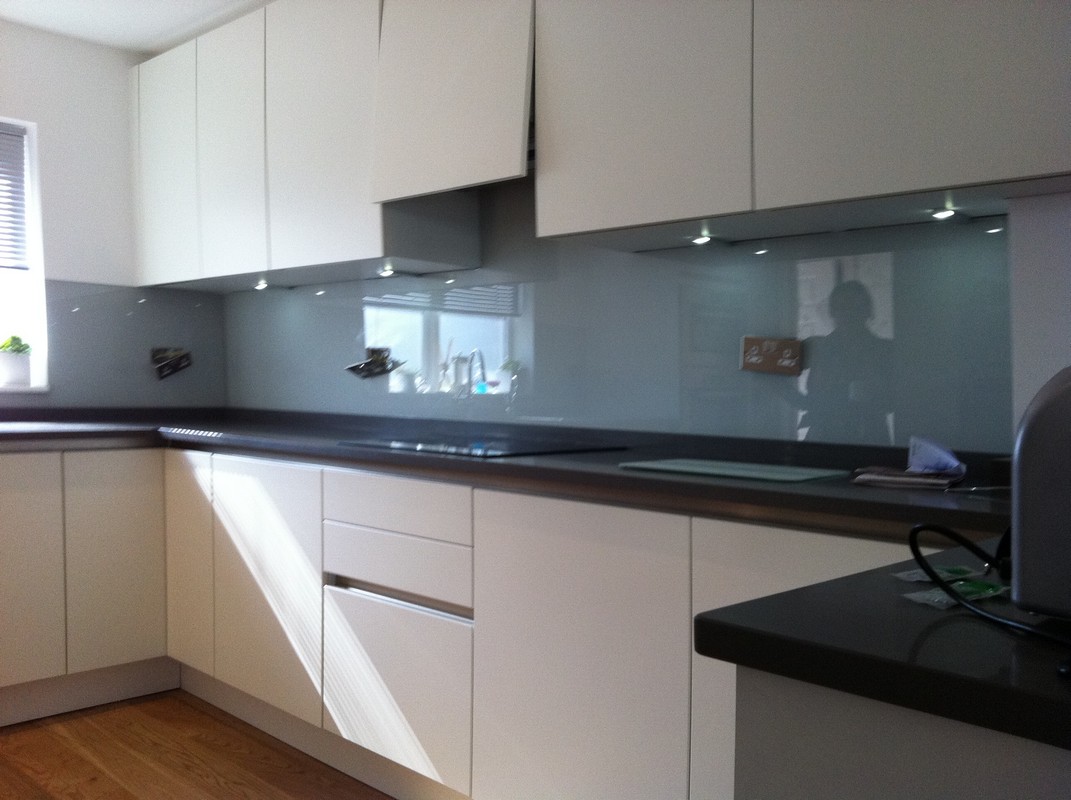 Grey glass kitchen splashback with LED lighting in Windsor